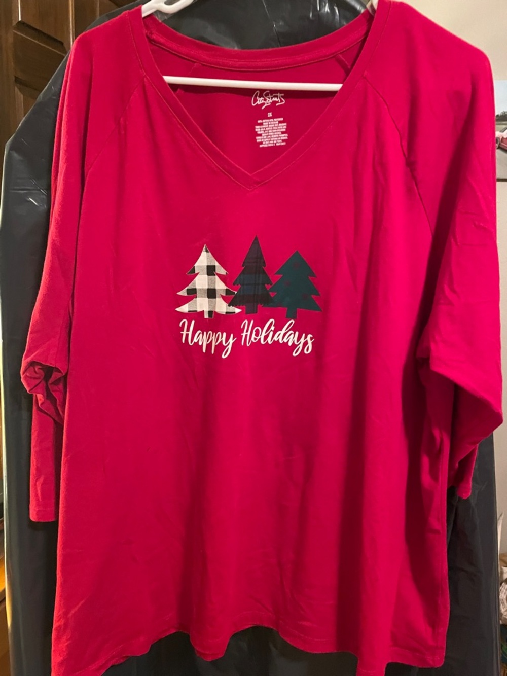Cat & Jack Red Holiday Tree V-Neck Tee